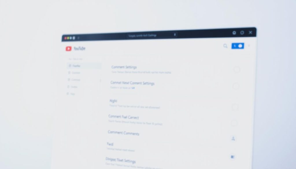 A detailed, high-resolution image of the YouTube comment settings control panel, showcasing various options and toggles. The panel is positioned in the foreground, with a clean, minimalist background that highlights the interface. Soft, even lighting illuminates the controls, creating a sense of depth and clarity. The camera angle is slightly angled, providing an intuitive and user-friendly perspective. The overall mood is one of simplicity, functionality, and ease of use, reflecting the section's focus on optimizing YouTube comment settings for better control.
