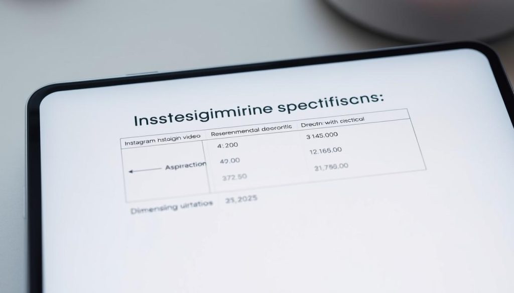 A high-resolution digital photograph of the Instagram video specifications for 2025, displayed on a sleek, minimalist interface. The screen shows the recommended aspect ratios, dimensions, and duration guidelines for optimal Instagram video content. The layout is clean and modern, with subtle grid lines and muted color tones that complement the Instagram brand aesthetic. The image is captured from a slight overhead angle, creating a sense of depth and emphasizing the informative nature of the content. The lighting is soft and diffused, evoking a professional, authoritative tone. The overall scene conveys a sense of clarity and attention to detail, guiding the viewer through the key technical details for successful Instagram video content in the coming year.